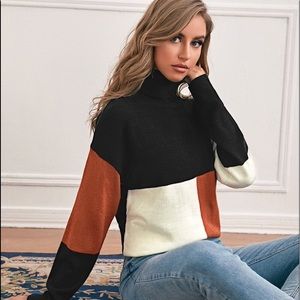 Color block high neck sweater